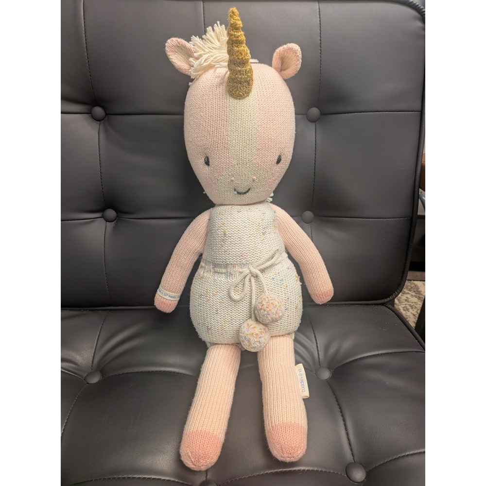 Cuddle + Kind Unicorn Knit Doll 22" Hand Made Peru Pink Gold Horn Plush 2018